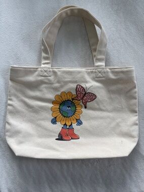 Uniqlo Cream Canvas Tote with Flower-and-Globe Graphic